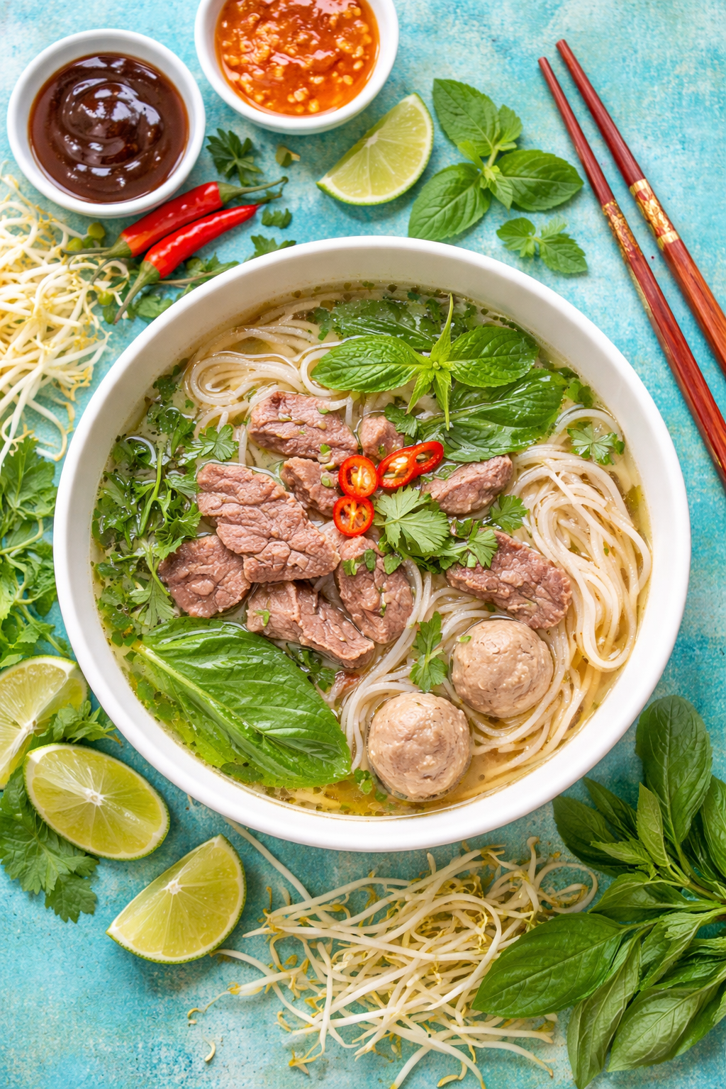 Pho vietnamien au bouillon fumant