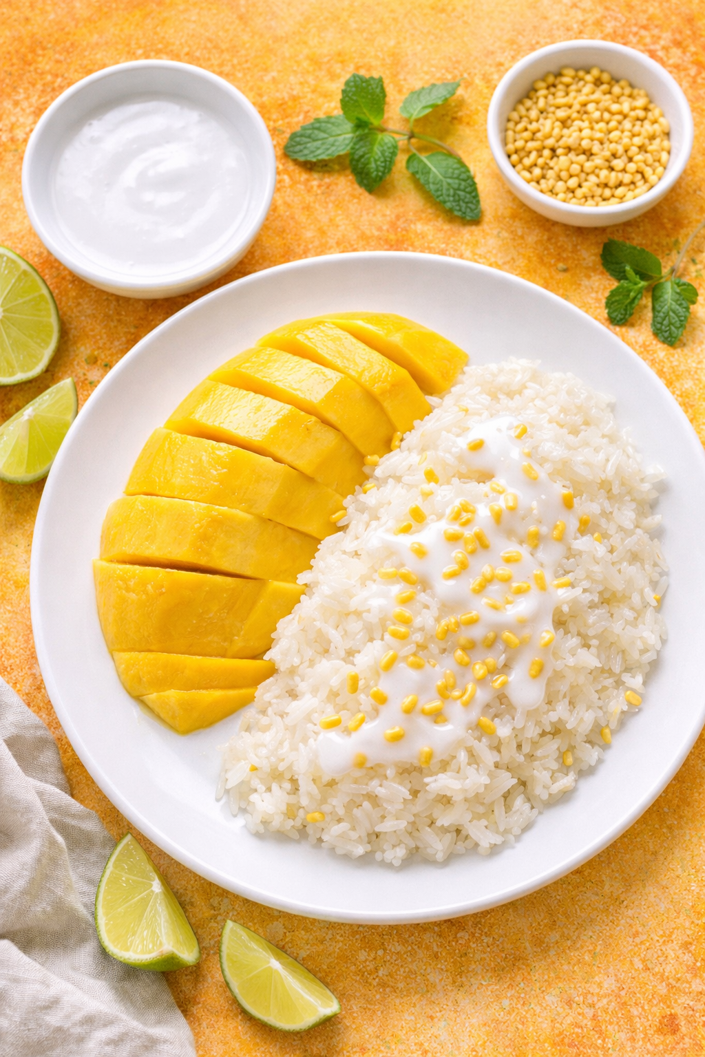 Riz gluant à la mangue et noix